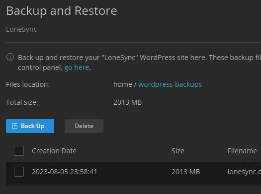 LONE Hosting Studio Dashboard WP Backup-Restore by LoneSync