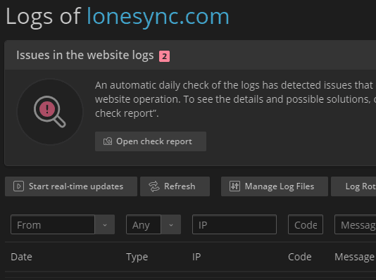 LONE Web Hosting Dashboard Log Viewer
