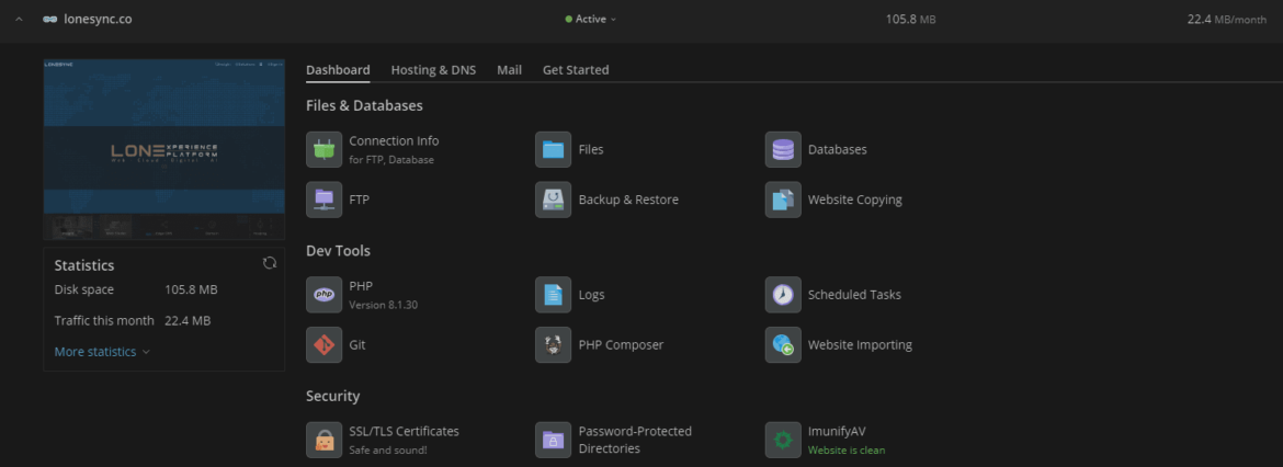 LONE Web Hosting Dashboard